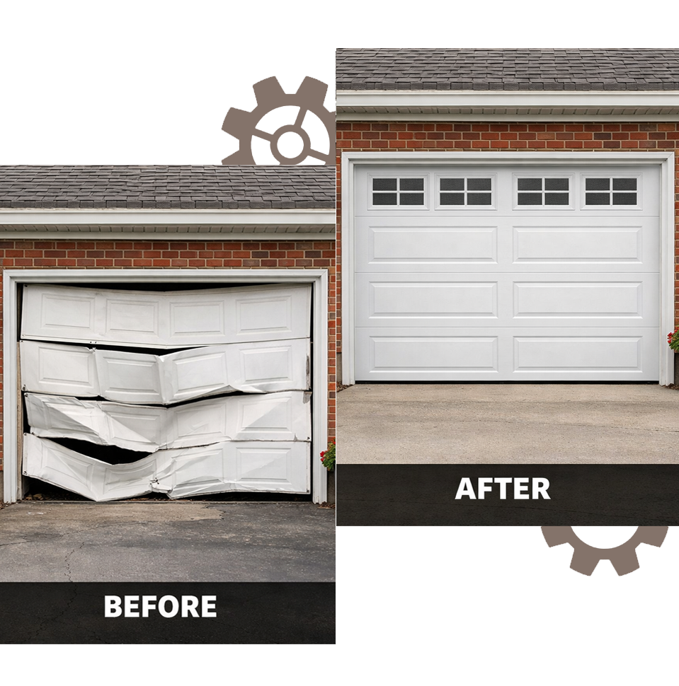 Before and after garage door repair in Walnut Park CA